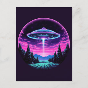 Alien Spaceship Retro Futuristiska Vykort