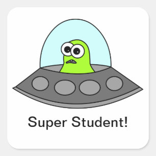 Alien Spaceship Toppen Student Square Fyrkantigt Klistermärke