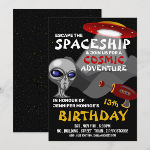 Alien Spacesship Theme, Escape Room, Födelsedagsfe Inbjudningar