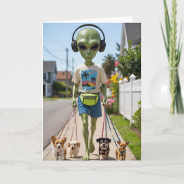 Alien Spaserar Hund Kort