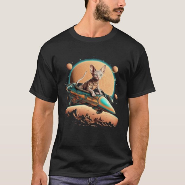 Alien Sphynx Cat UFO Extraterrestrial T Shirt (Framsida)