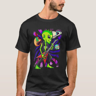 Alien Sten spelar Electric Guitar UFO Fläkt Rocker T Shirt