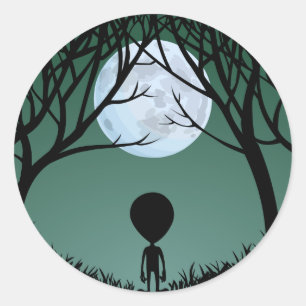 Alien Stickers Roligt Halloween Alien Stickers Runt Klistermärke