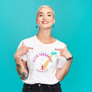 Alien stöter på Klubb Funny Shock rosa & Teal Grap T Shirt