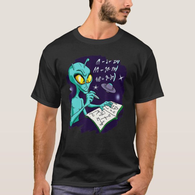Alien Studving Math Science Physics Equati T Shirt (Framsida)