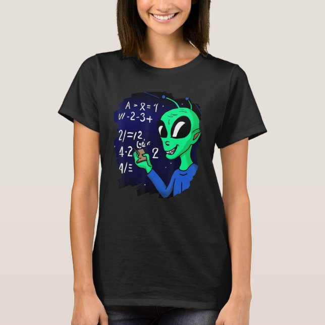Alien Studving Math Science Physics Equati T Shirt (Framsida)