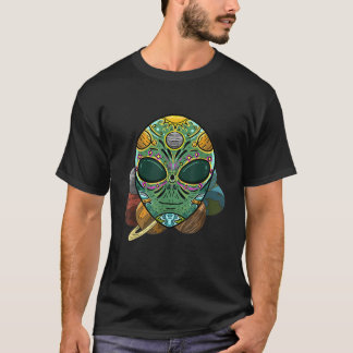Alien Sugar Skull Galaxy Retro ET Dia de Los Muert T Shirt