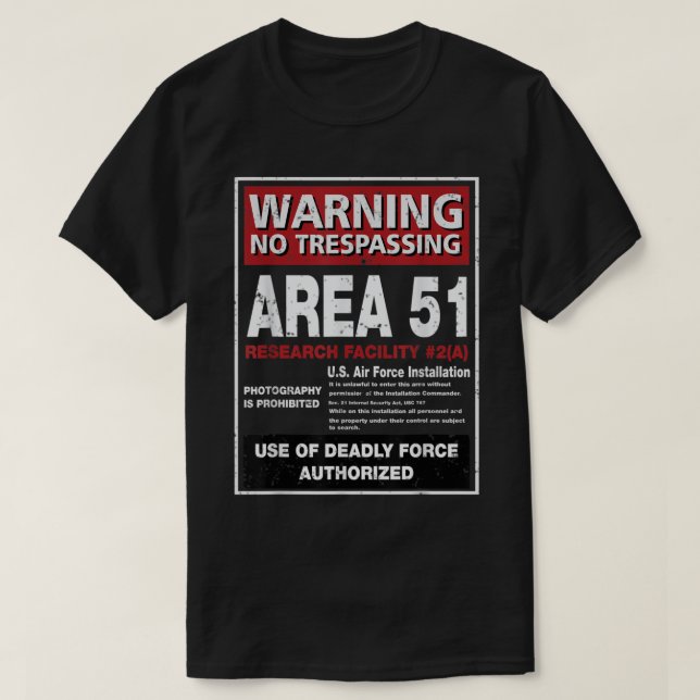 Alien T Shirt Area 51 Warning Sign Las Vegas NV (Design framsida)