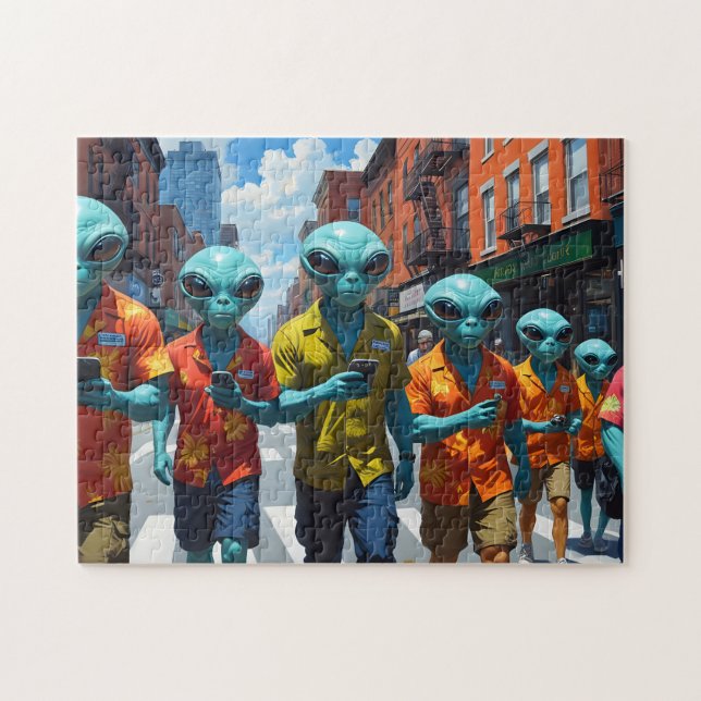 Alien Tourists Puzzle - UFO Selfie Jigszawa Pussel (Horisontell)
