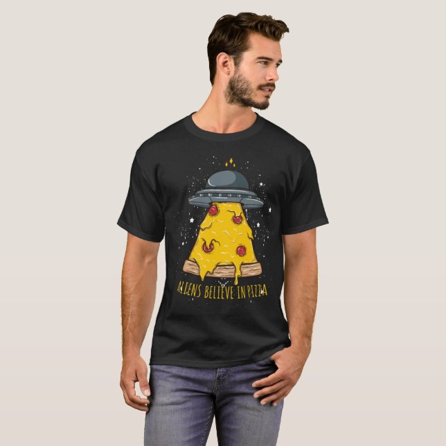 Alien Tro på Pizza T Shirt (Hel framsida)
