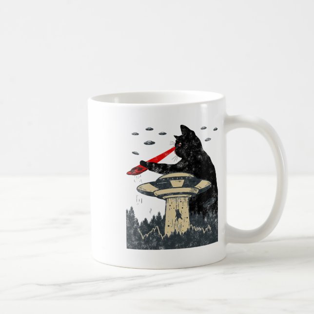 Alien Ufo Abduction Laser Öga Funny Cat Kaffemugg (Höger)