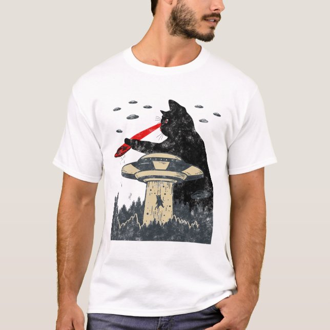 Alien Ufo Abduction Laser Öga Funny Cat T Shirt (Framsida)
