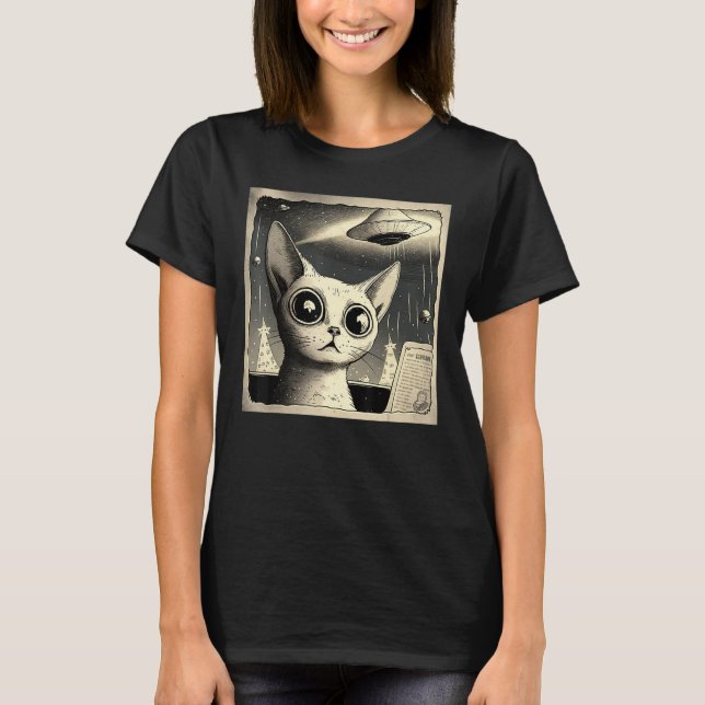 Alien UFO  Cat Selfie T Shirt (Framsida)