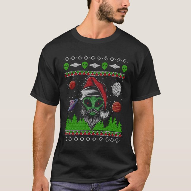 Alien UFO ET Paranormal Ugly jul Sweater Kni T Shirt (Framsida)