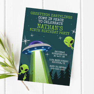 Alien UFO Födelsedagsfest inbjudan