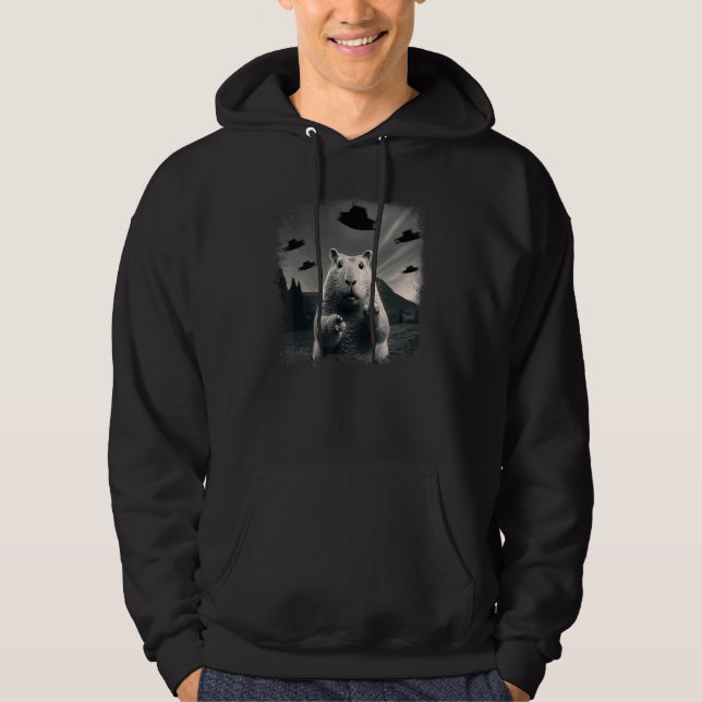Alien UFO Funny Capybara animal Capybara Lover Hoodie (Framsida)