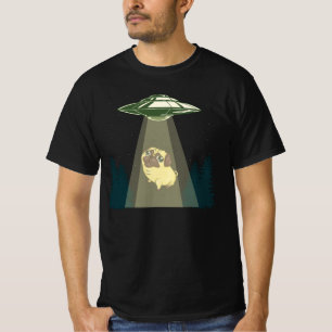 Alien UFO och Cute Aduly Pug for Anastajia Pu T Shirt