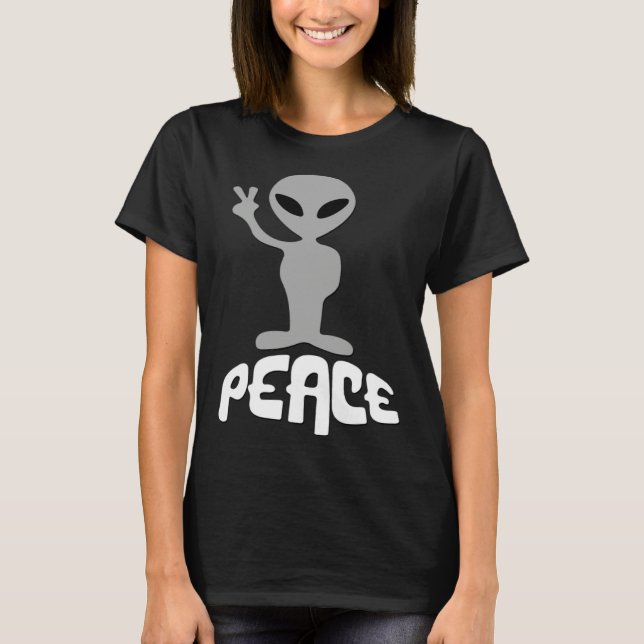Alien UFO Peace Sign T Shirt (Framsida)