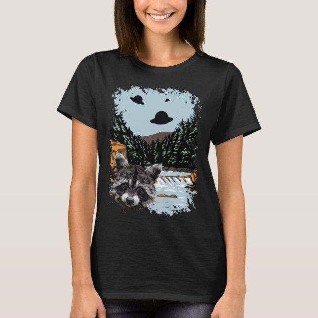 Alien UFO Raccoon Lovers Extraterrestrial Encounte T Shirt (Framsida)