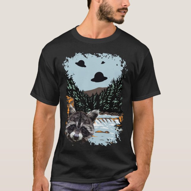 Alien UFO Raccoon Lovers Extraterrestrial Encounte T Shirt (Framsida)