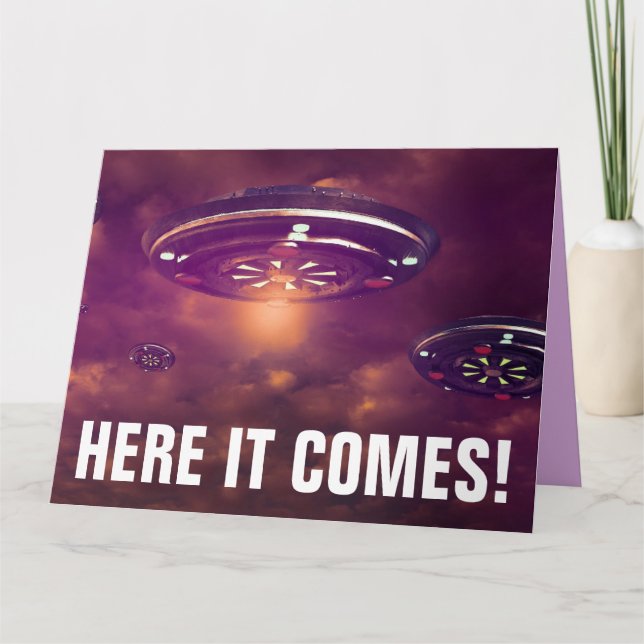 ALIEN UFO SPACESHIP FUNNY BIG BIRTHDAY CARD KORT (Framsida)