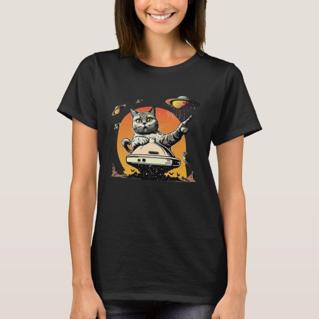 Alien UFO  Weird Cat T Shirt (Framsida)