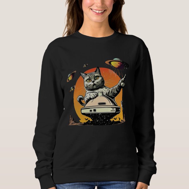 Alien UFO  Weird Cat T Shirt (Framsida)