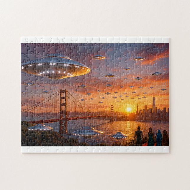 Alien UFOs SciFi Fantasy San Francisco Golden Gate Pussel (Horisontell)