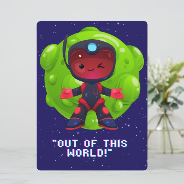 ALIEN, UNIVERSE, ROCKETSHIP, PLANET OCH ASTRONAUUT JULKORT (Stående Fram)