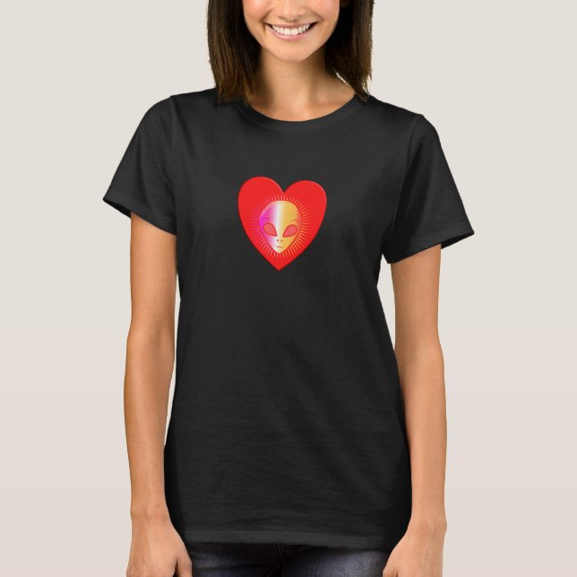 Alien Valentine Heart Science fiction T Shirt (Framsida)
