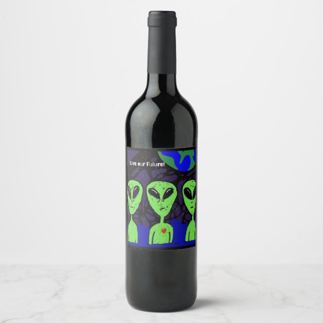 Alien varelse rymdkonst vinflaska etikett (Framsida)