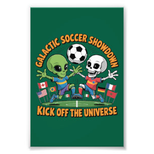 Alien vs Skeleton Galactic Fotbolls Uppvisning R Fototryck