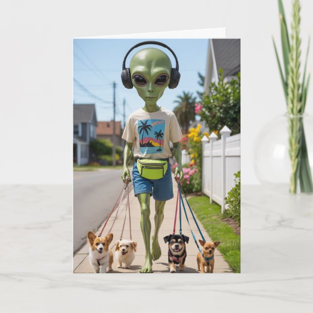 Alien Walkin' the Dog Card Helgkort (Framsida)