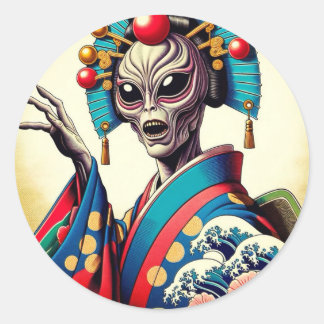 Alien wearing a Japanese kimono シール Runt Klistermärke