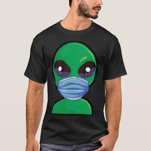 Alien Wearing Face Mask T Shirt (Framsida)