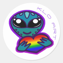 Alien with Rainbow Heart Sticker Runt Klistermärke