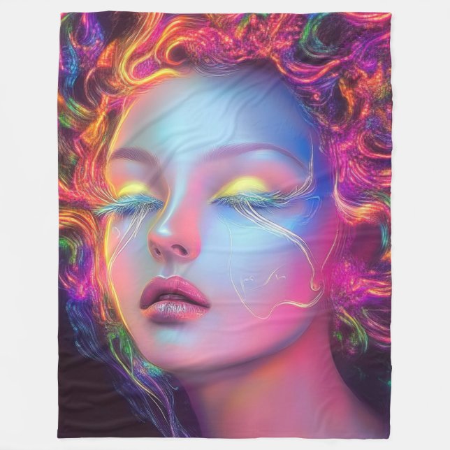 Alien Woman med Cosmic Hair Fleecefilt (Framsidan)