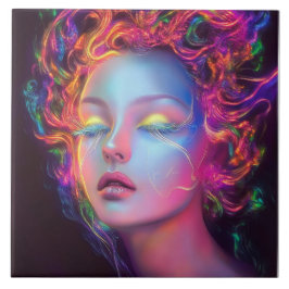 Alien Woman med Cosmic Hair Kakelplatta