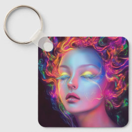 Alien Woman med Cosmic Hair Nyckelring