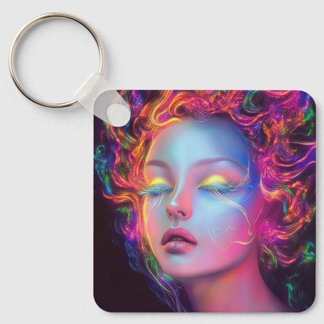 Alien Woman med Cosmic Hair Nyckelring (Framsida)