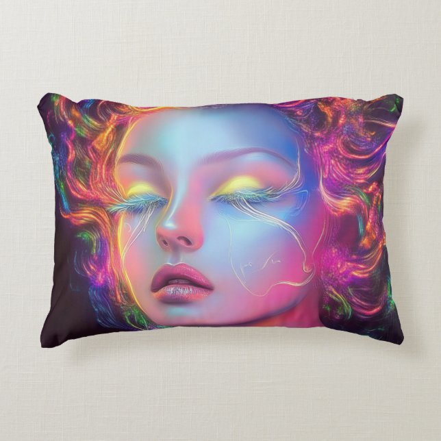 Alien Woman med Cosmic Hair Prydnadskudde (Framsidan)