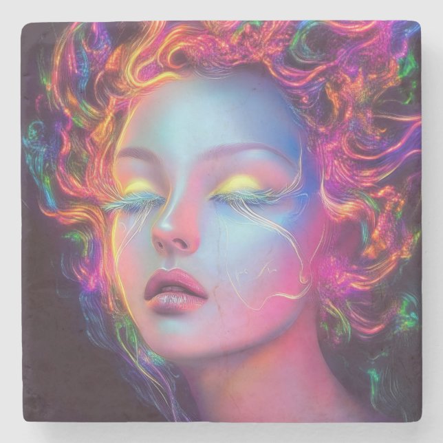 Alien Woman med Cosmic Hair Stenunderlägg (Framsidan)