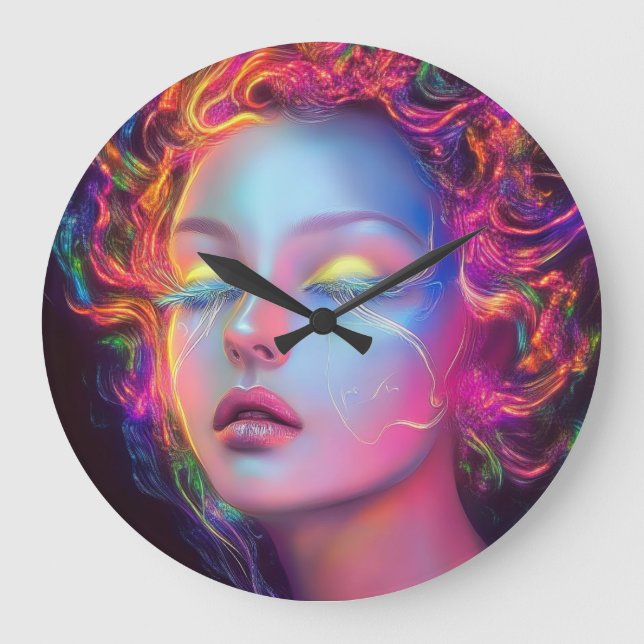 Alien Woman med Cosmic Hair Stor Klocka (Framsida)