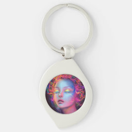 Alien Woman med Cosmic Hair Swirl Silverfärgad Nyckelring