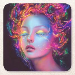 Alien Woman med Cosmic Hair Underlägg Papper Kvadrat