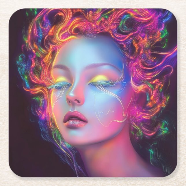 Alien Woman med Cosmic Hair Underlägg Papper Kvadrat (Framsidan)