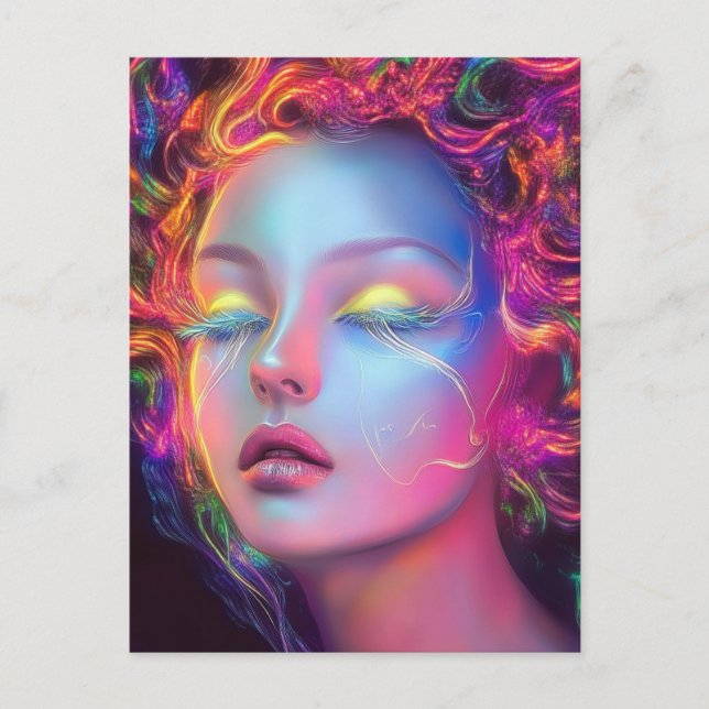 Alien Woman med Cosmic Hair Vykort (Framsida)