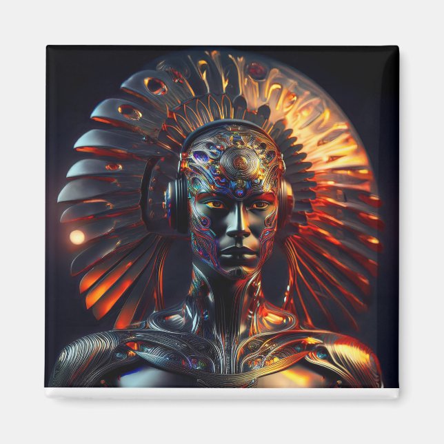 Alien Woman med Metall Headdress Magnet (Framsidan)