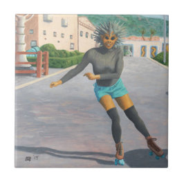 Alien Woman Roller Skater Fantasy Art Ceramic Tile Kakelplatta