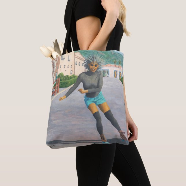 Alien Woman Roller Skater Fantasy Art Graphic Tote Tygkasse (Närbild)